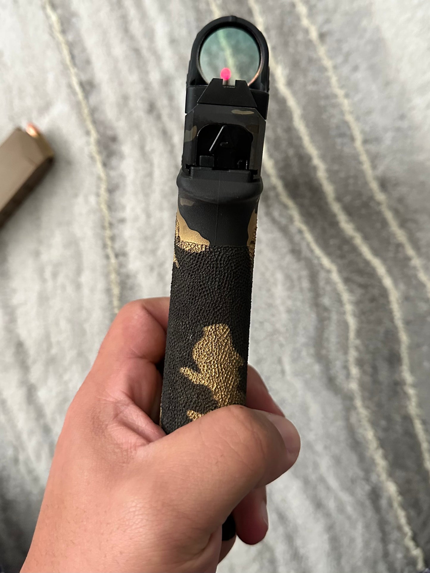 AGENCY ARMS GLOCK 17 MULTI CAM BLACK & GOLD WITH TIMNEY (PRE OWNED)