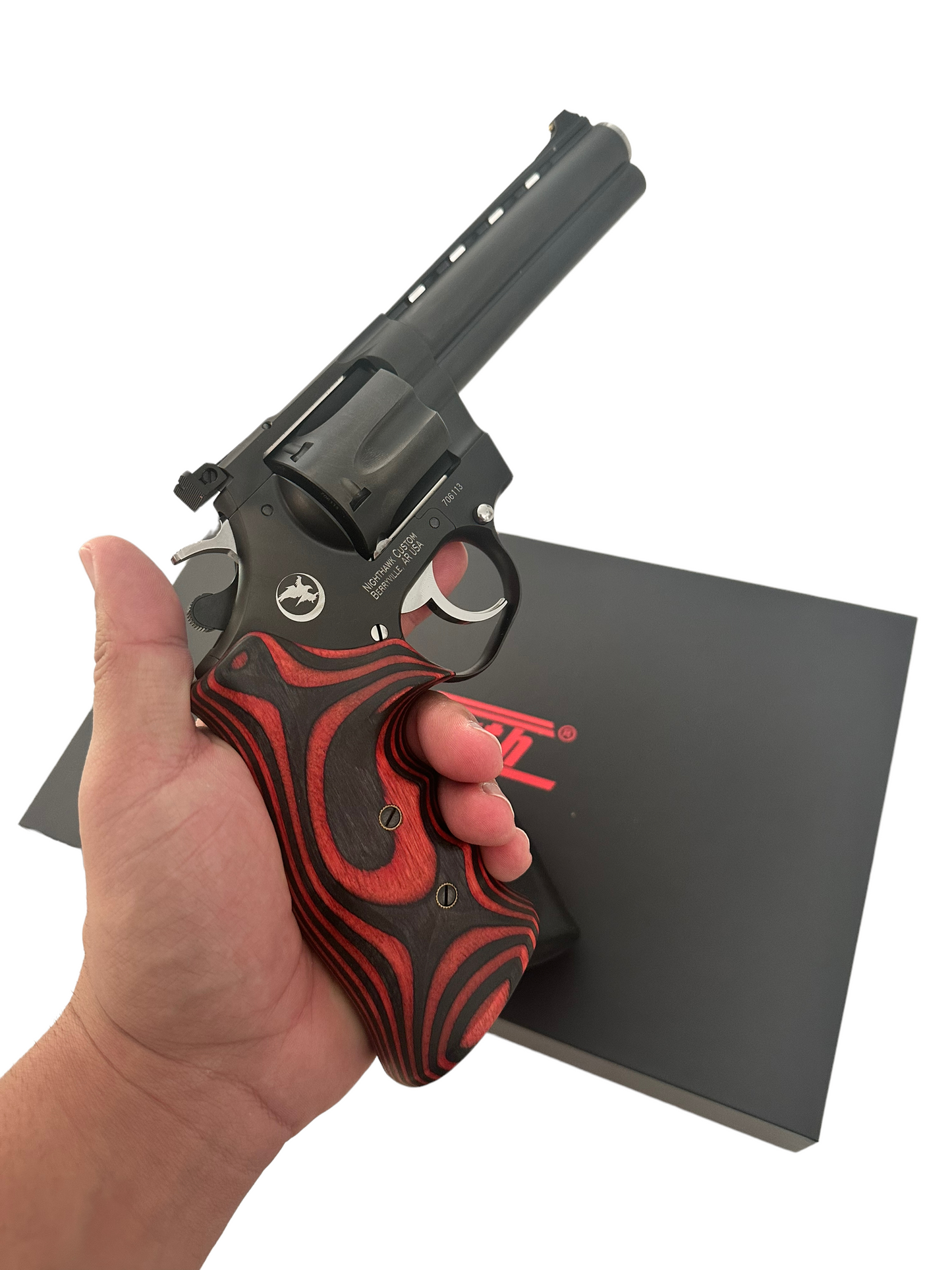 NIGHTHAWK CUSTOM KORTH MONGOOSE 5.25" CUSTOM DOUBLE ACTION RED/BLACK GRIPS .357 Magnum