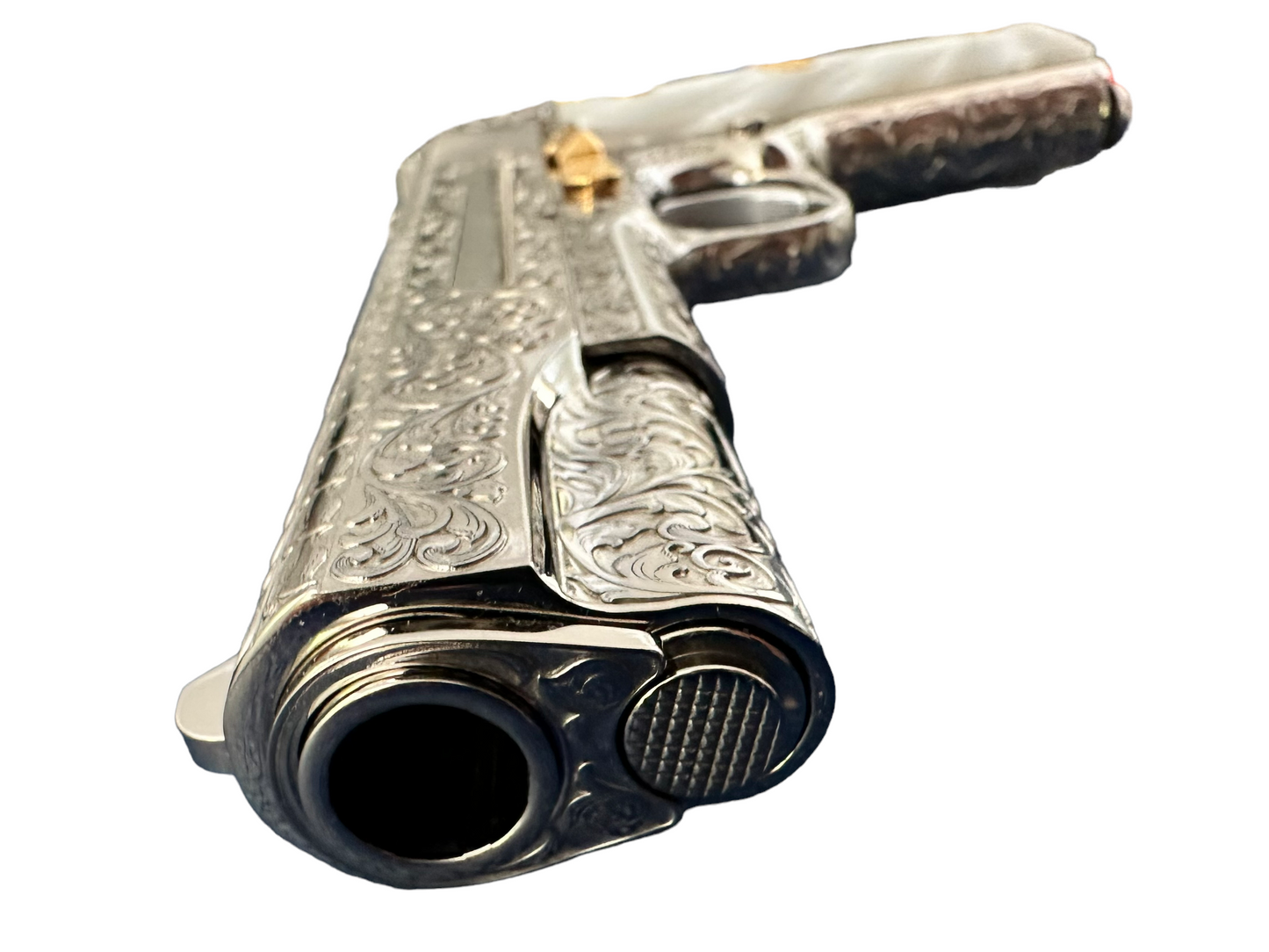 COLT CUSTOM 1911 FULLY ENGRAVED, NICKEL PLATED AND 24K GOLD PLATED ACCENTS 45acp