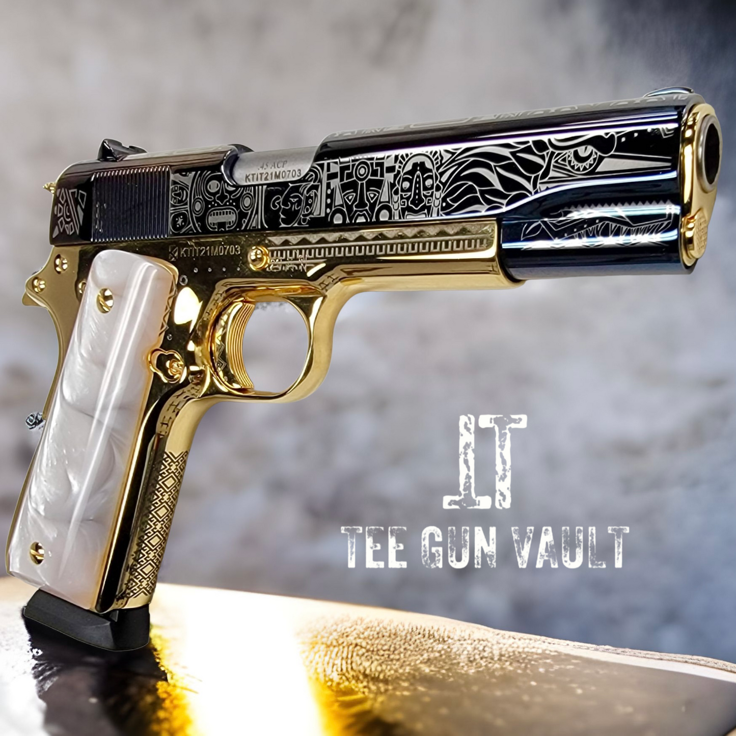 CHARLES DALY 1911 HIGH POLISHED, NIGHT BLUE CHROMED & 24K GOLD PLATED 45acp