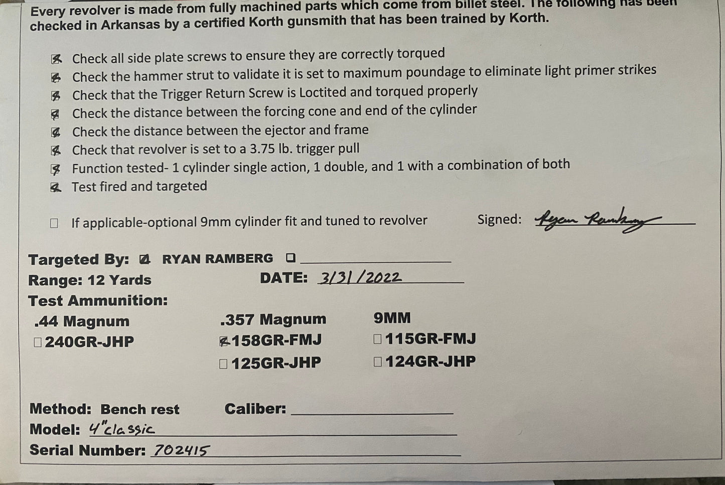 NIGHTHAWK CUSTOM KORTH CLASSIC 4” IN MYSTIC GREY .357 MAG