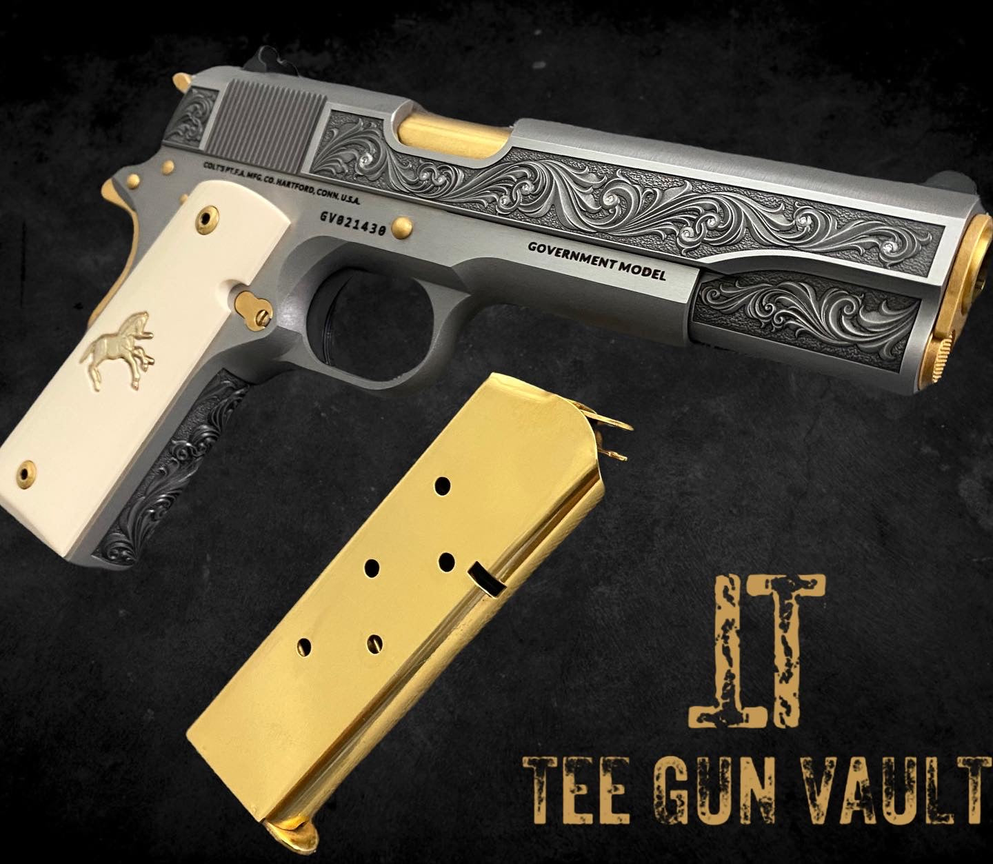 1911 Slide Stop Engraved Steel, Polished Gold Plated