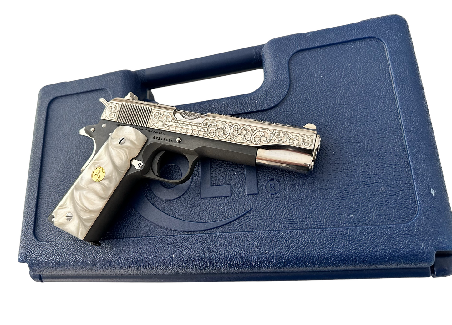 COLT CUSTOM 1911 GOVERNMENT .45ACP ENGRAVED, POLISHED, NICKEL PLATED SLIDE