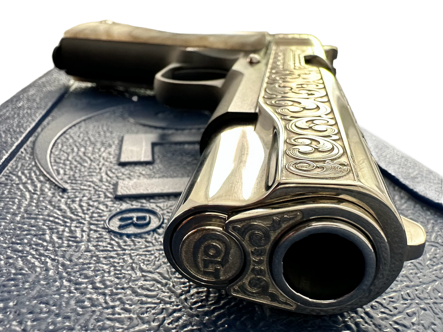 COLT CUSTOM 1911 GOVERNMENT .45ACP ENGRAVED, POLISHED, NICKEL PLATED SLIDE