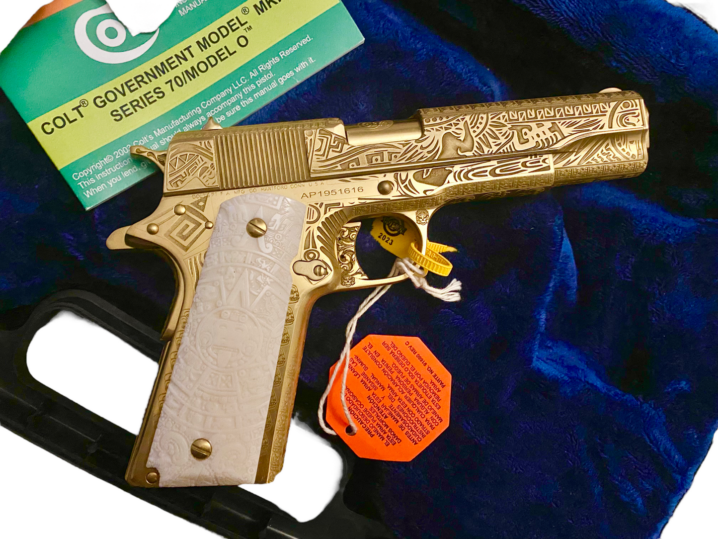 COLT CUSTOM SHOP 1911 GOVERNMENT SERIES 70 FULLY AZTEC ENGRAVING IN GOLD NITRIDE 45acp