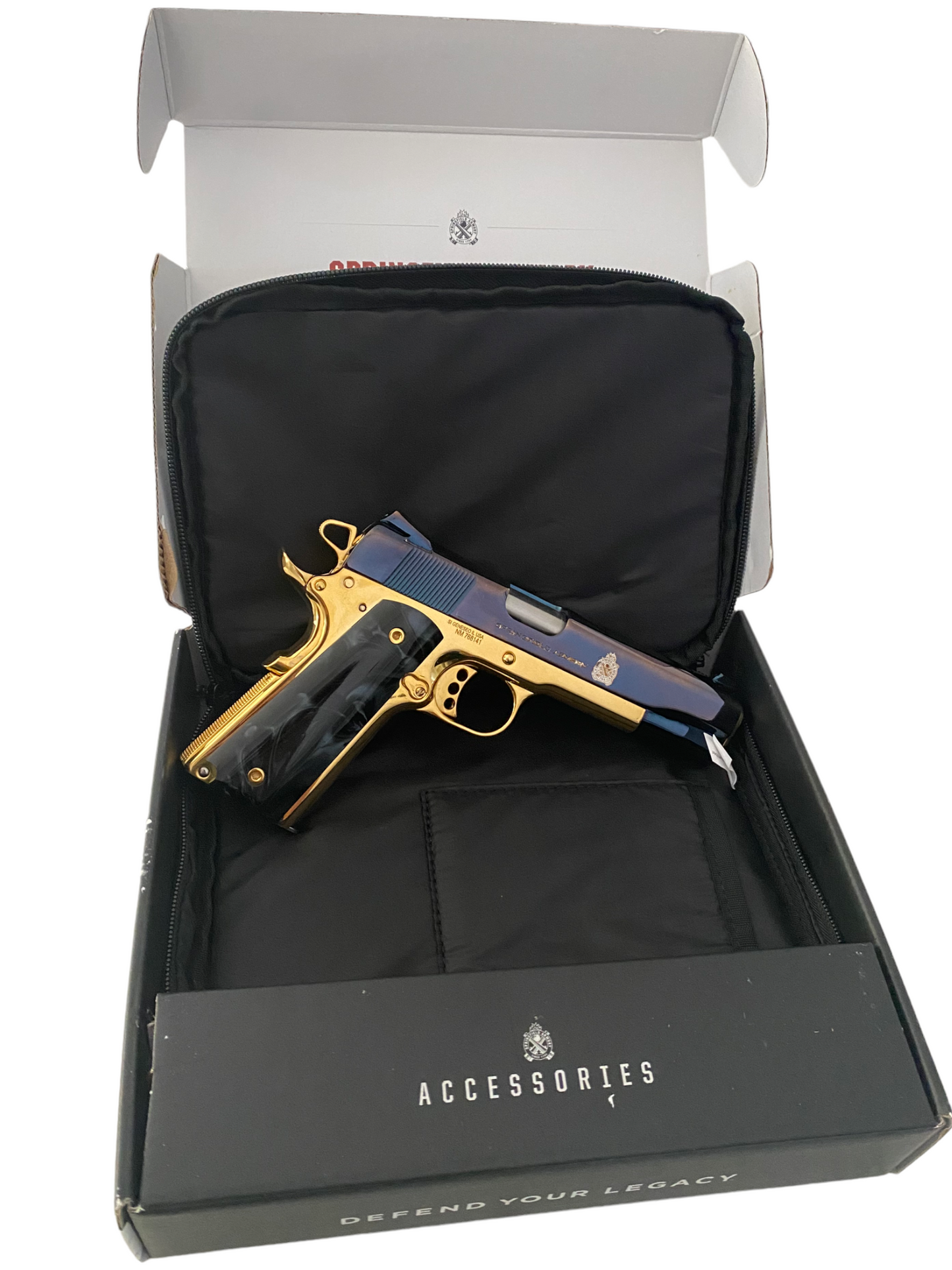 SPRINGFIELD ARMORY GARRISON 1911 9MM BLUE CHROME AND 24k gold plated