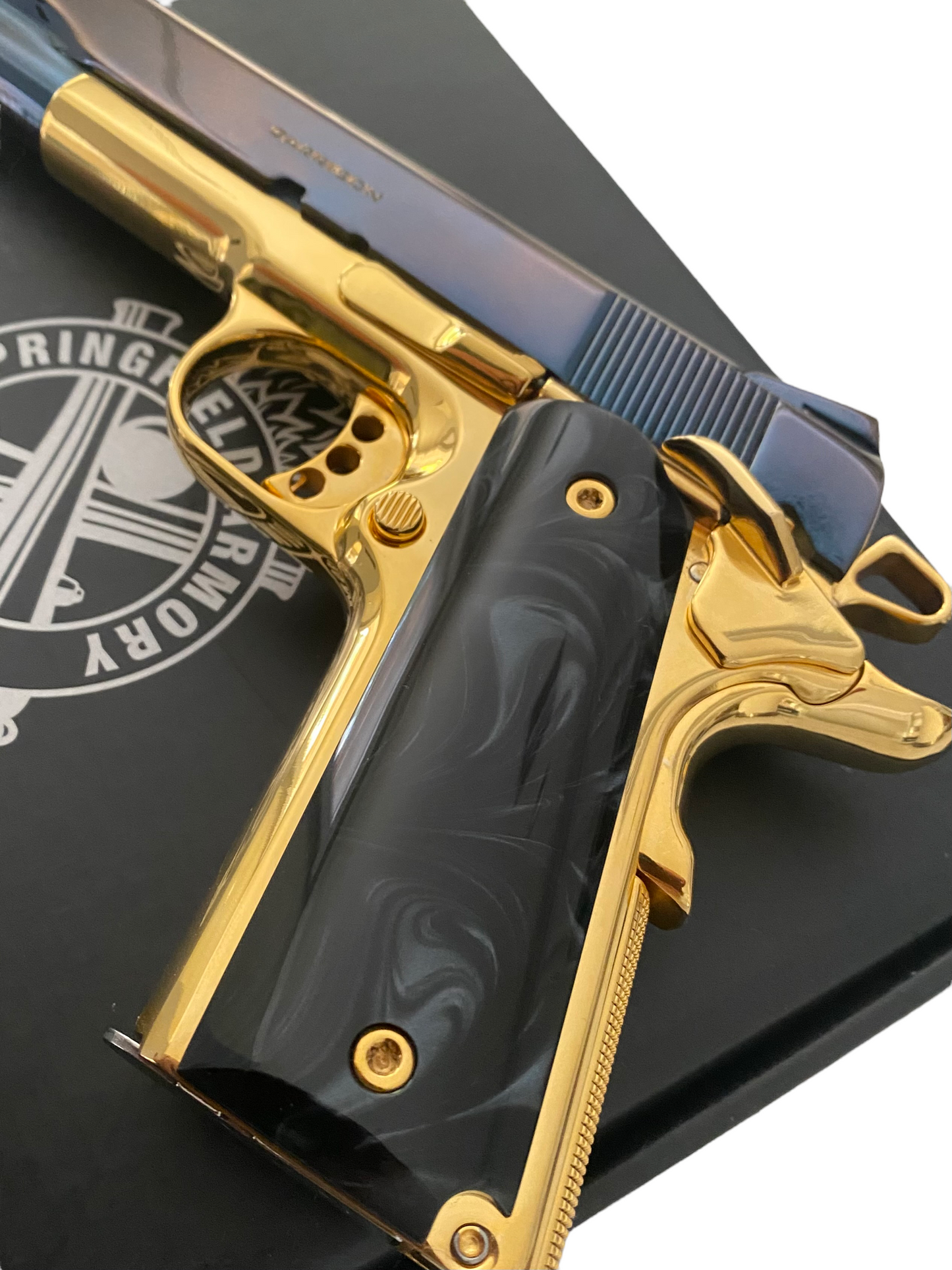 SPRINGFIELD ARMORY GARRISON 1911 9MM BLUE CHROME AND 24k gold plated
