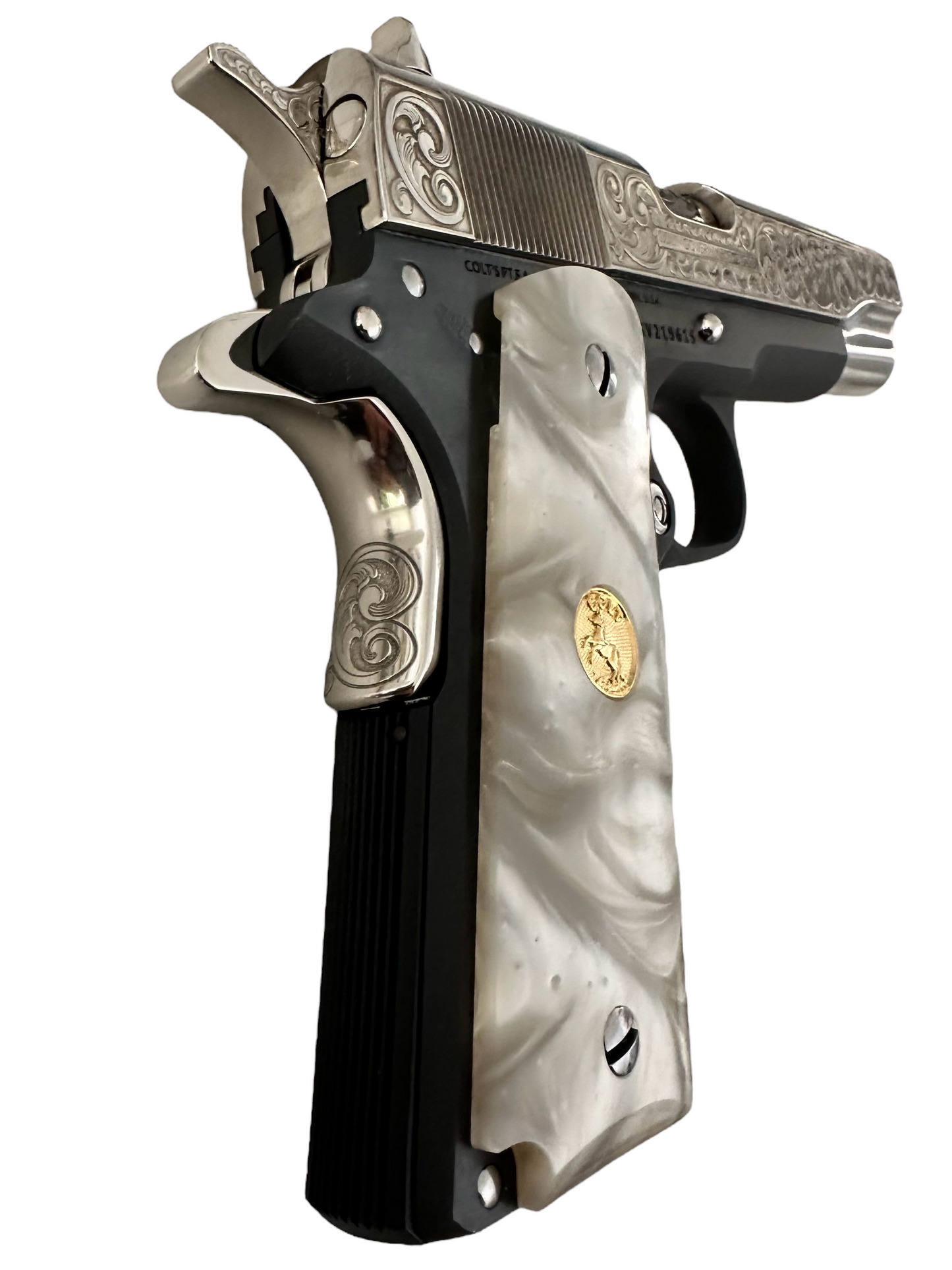 COLT CUSTOM 1911 GOVERNMENT .45ACP ENGRAVED, POLISHED, NICKEL PLATED SLIDE