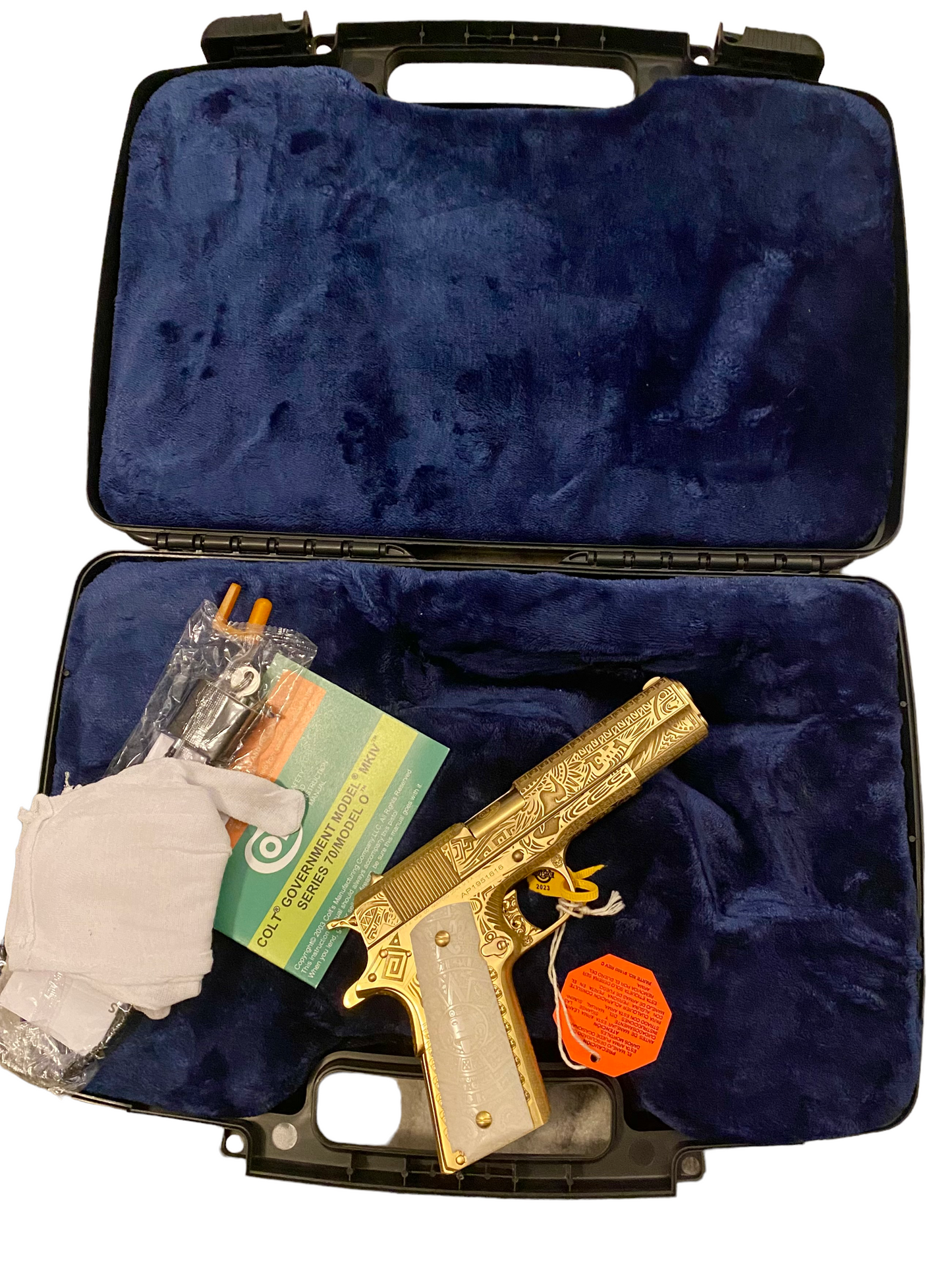 COLT CUSTOM SHOP 1911 GOVERNMENT SERIES 70 FULLY AZTEC ENGRAVING IN GOLD NITRIDE 45acp