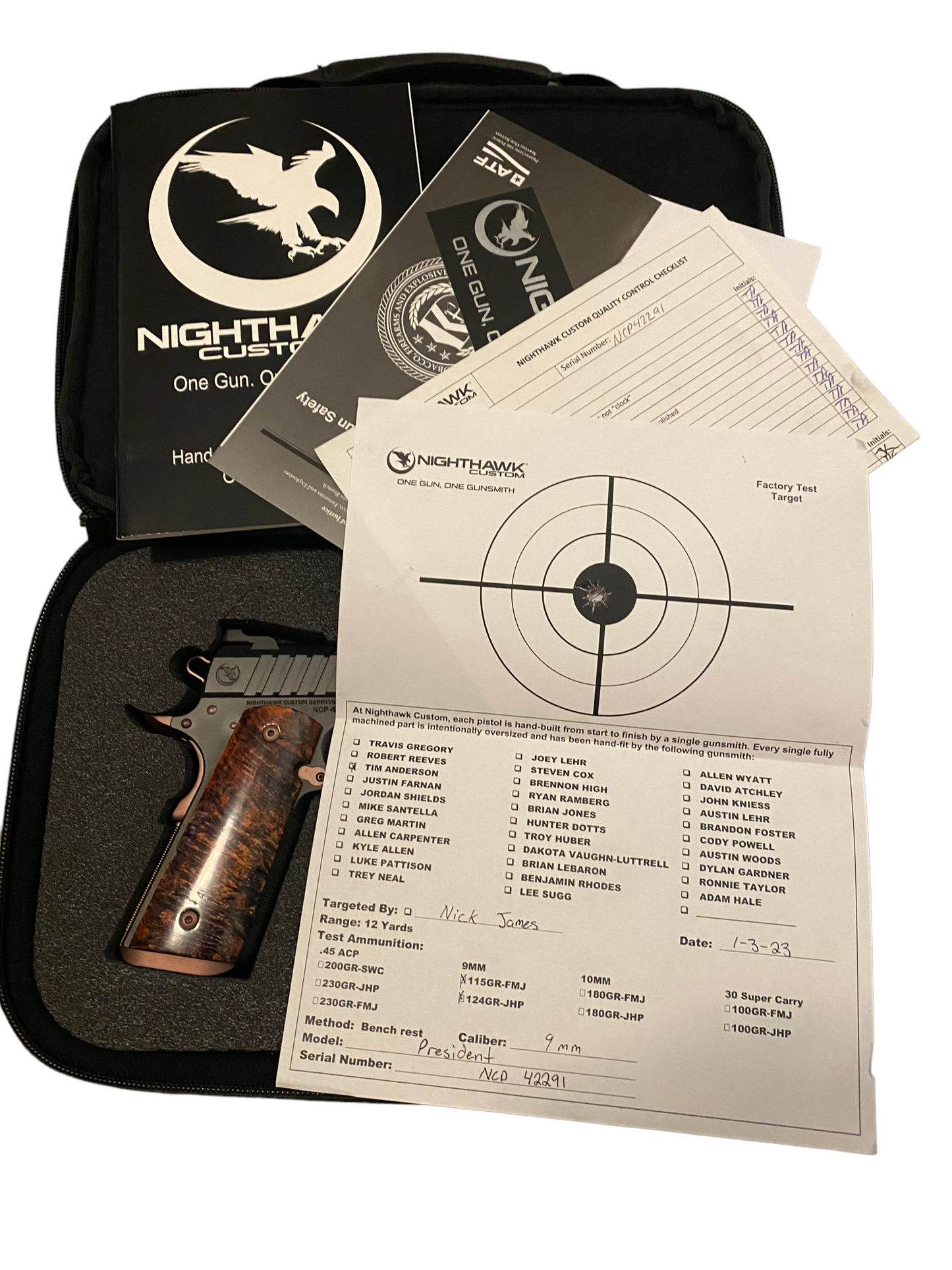 NIGHTHAWK CUSTOM PRESIDENT BLACK DLC/ROSE GOLD ACCENTS IOS CUT 9MM (PRE OWNED)