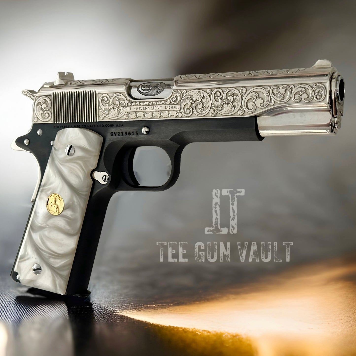 COLT CUSTOM 1911 GOVERNMENT ENGRAVED, POLISHED, NICKEL PLATED SLIDE .45ACP