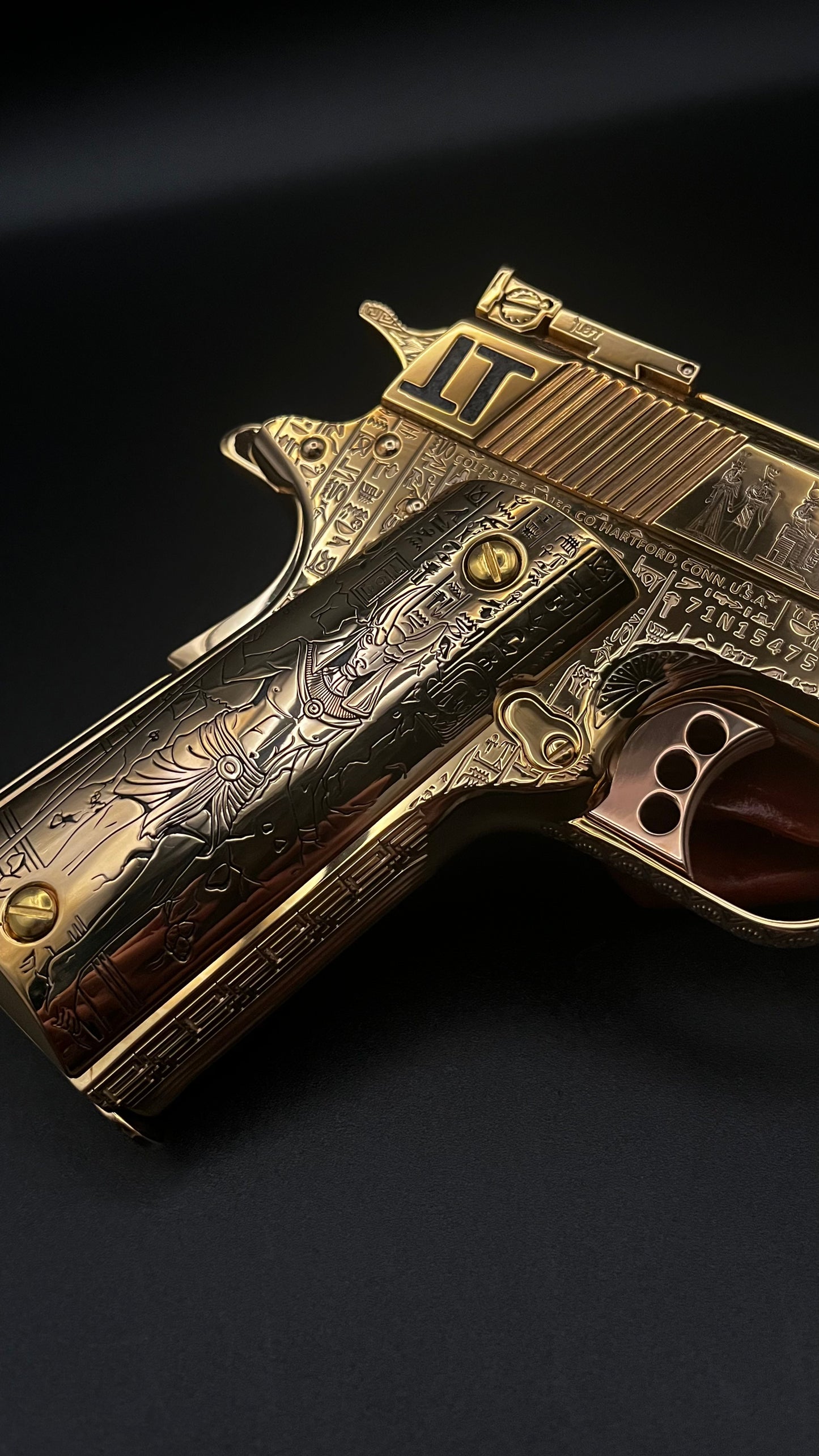 COLT CUSTOM 1911 COMP’D LIMITED EDITION “ANUBIS” 24k GOLD IN A BEAUTY DISPLAY MAGNETIC BOX