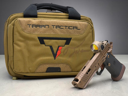 TARAN TACTICAL SAND VIPER 2011 NEW GRIPS 9MM WITH TAN SRO SIGNED CASE BY TARAN BUTLER