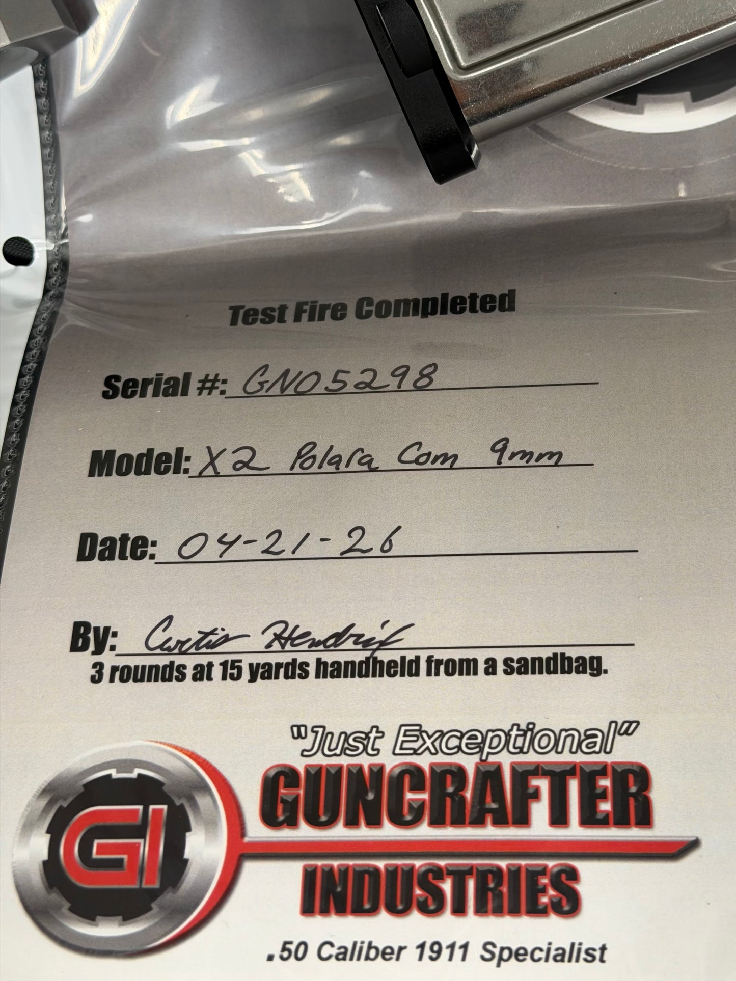 GUNCRAFTER POLARA X2 PORTED 9MM COMMANDER POLISHED CHROME FINISH WITH TRIJICON SRO