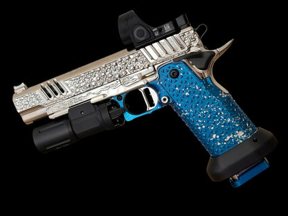 STACCATO CUSTOM XL “VITA FINITA” FULLY CUSTOMIZED 3D ENGRAVED POLISHED NICKEL ATLAS GRIPS