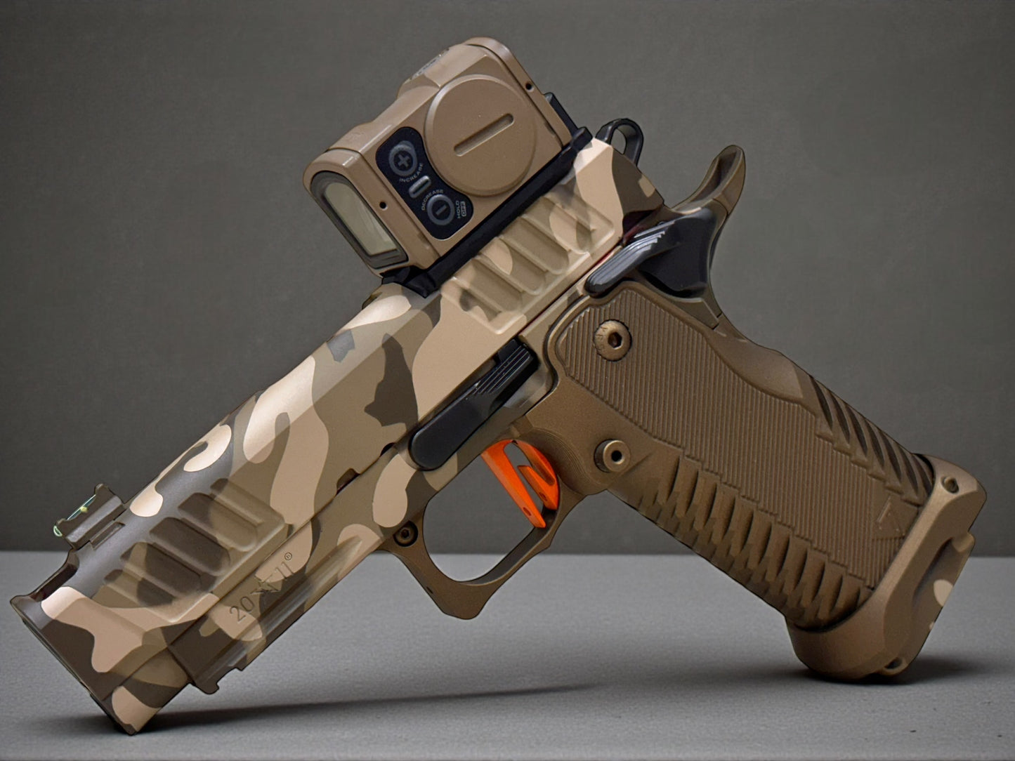 STACCATO CUSTOM C2 PORTED 3.9"
MULTICAM WITH T7 ALUMINUM GRIPS, AIMPOINT ACRO P2 & RED DIRT "EDGE" TRIGGER