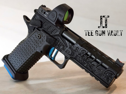 ATLAS GUNWORKS CUSTOM ATHENA SHINY BLACK WITH STROUP KNIFE, TRIJICON SRO