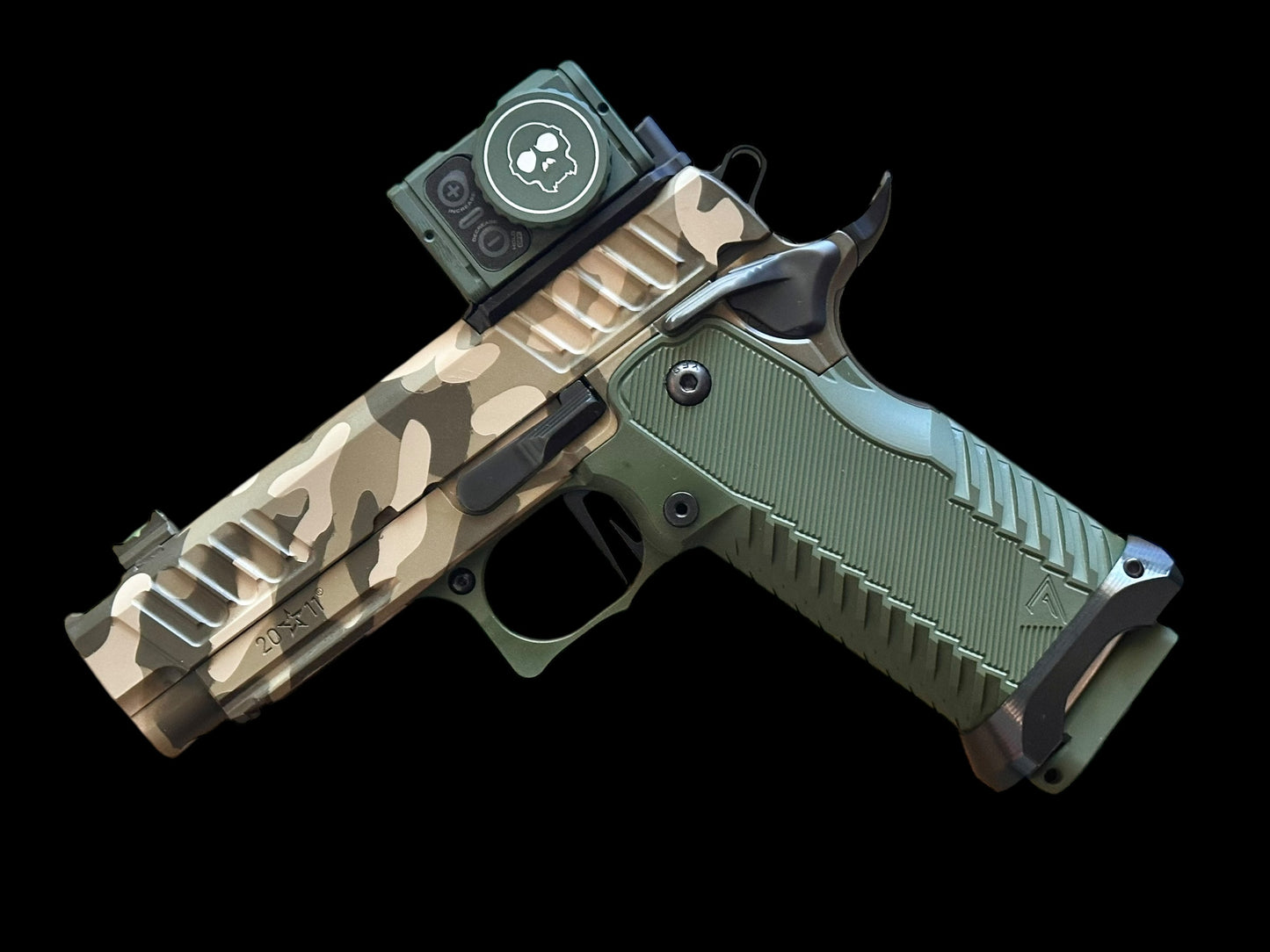 STACCATO CUSTOM C2 MULTI CAM CHUNK SINGLE PORTED WITH T7 ALUMINUM GRIPS, EDGE TRIGGER AND MATCHING AIMPOINT ACRO P2