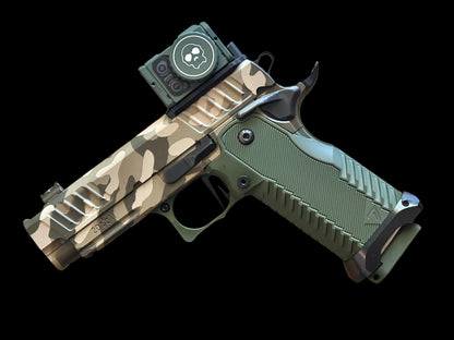 STACCATO CUSTOM C2 MULTI CAM CHUNK SINGLE PORTED WITH T7 ALUMINUM GRIPS, EDGE TRIGGER AND MATCHING AIMPOINT ACRO P2