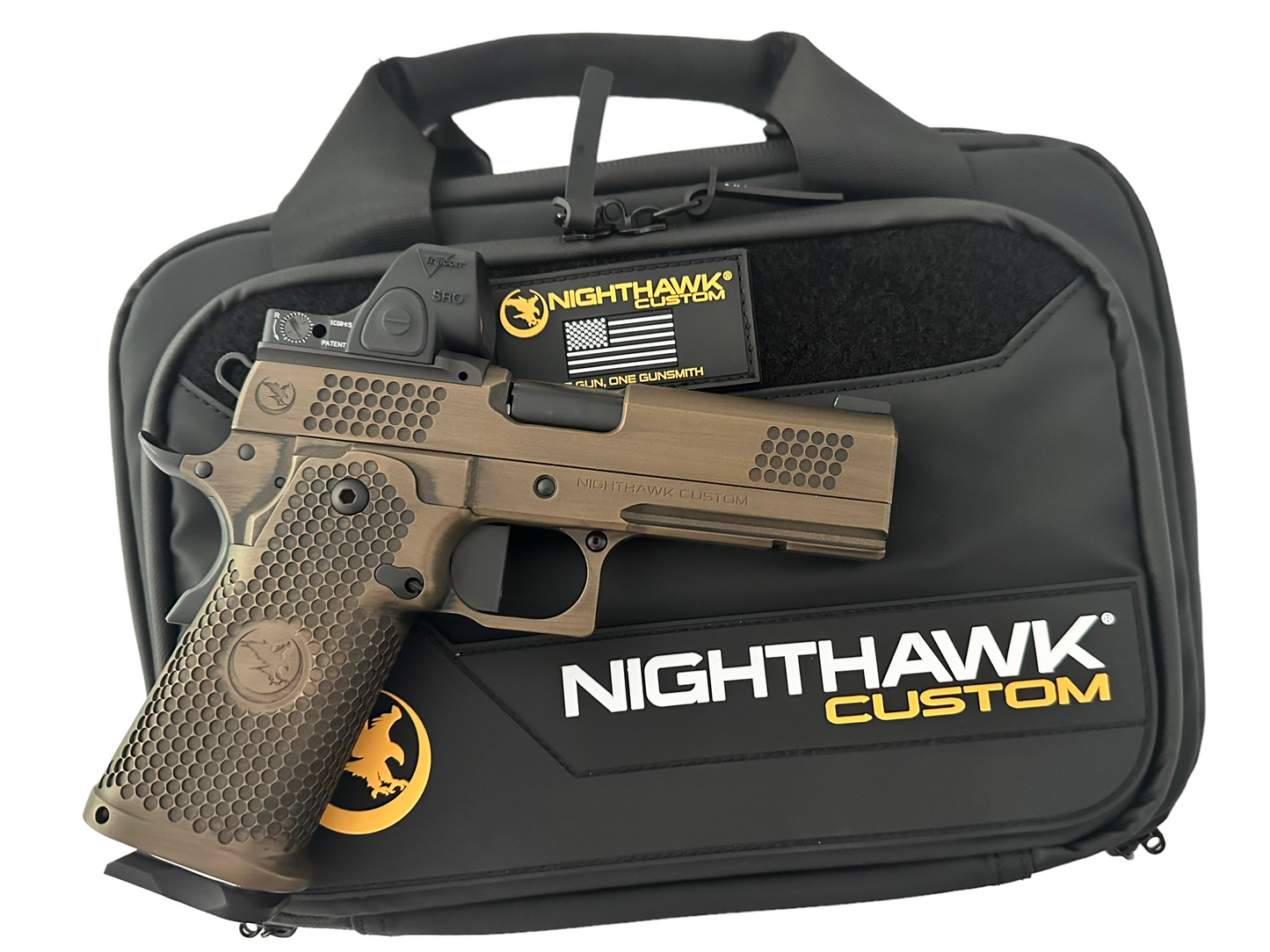 NIGHTHAWK CUSTOM TRS COMMANDER 4.25” BARREL TACTICAL READY SERIES 9MM IN BATTLE WORN BRONZE WITH TRIJICON SRO 2.5