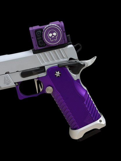 STACCATO P CUSTOM SILVER WITH T7 ALUMINUM GRIPS AND COMP AIMPOINT ACRO APE EDGE TRIGGER