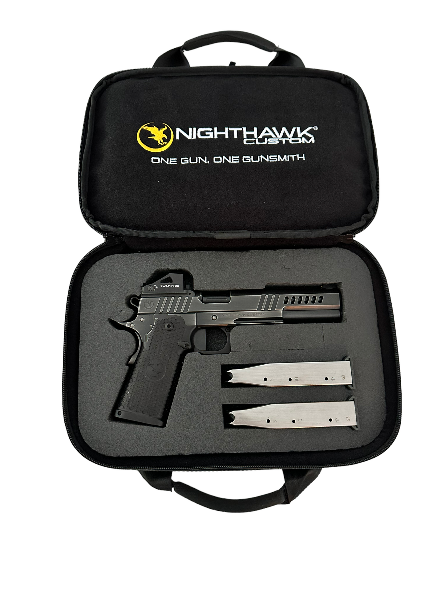 NIGHTHAWK CUSTOM CHAIRMAN 9mm DOUBLE STACK BATTLE WORN STEEL WITH RED DOT (pre owned)