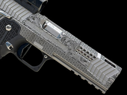 DARK FORGE WRAITH PORTED CUSTOM SCROLL ENGRAVED IN PVD SILVER FINISH WITH APEX ATOM OPTIC