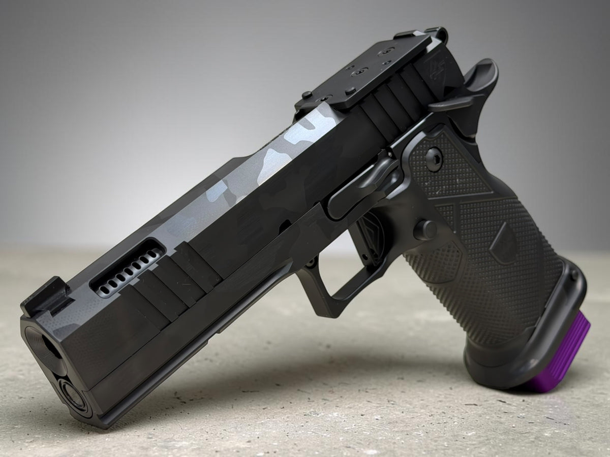 ALPHA AMERICAN WAR FIGHTER BLACK DLC CAMO PORTED 5” BARREL 9mm
