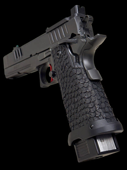 STACCATO XC 2011 5” COMPENSATED WITH DRAGON SCALE GRIPS RED ATLAS TRIGGER AND 5 MAGS (pre owned) MINT