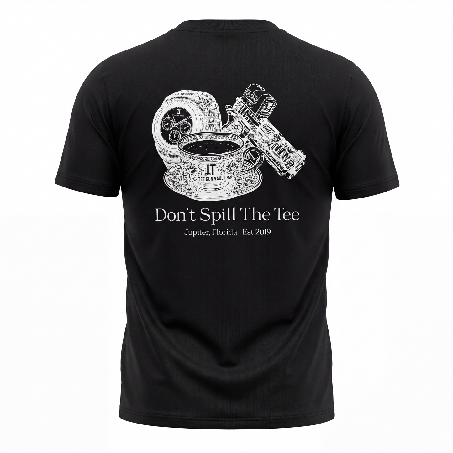 TEE GUN VAULT SOCIETY SHIRT “DON’T SPILL THE TEE” PREMIUM HIGH QUALITY