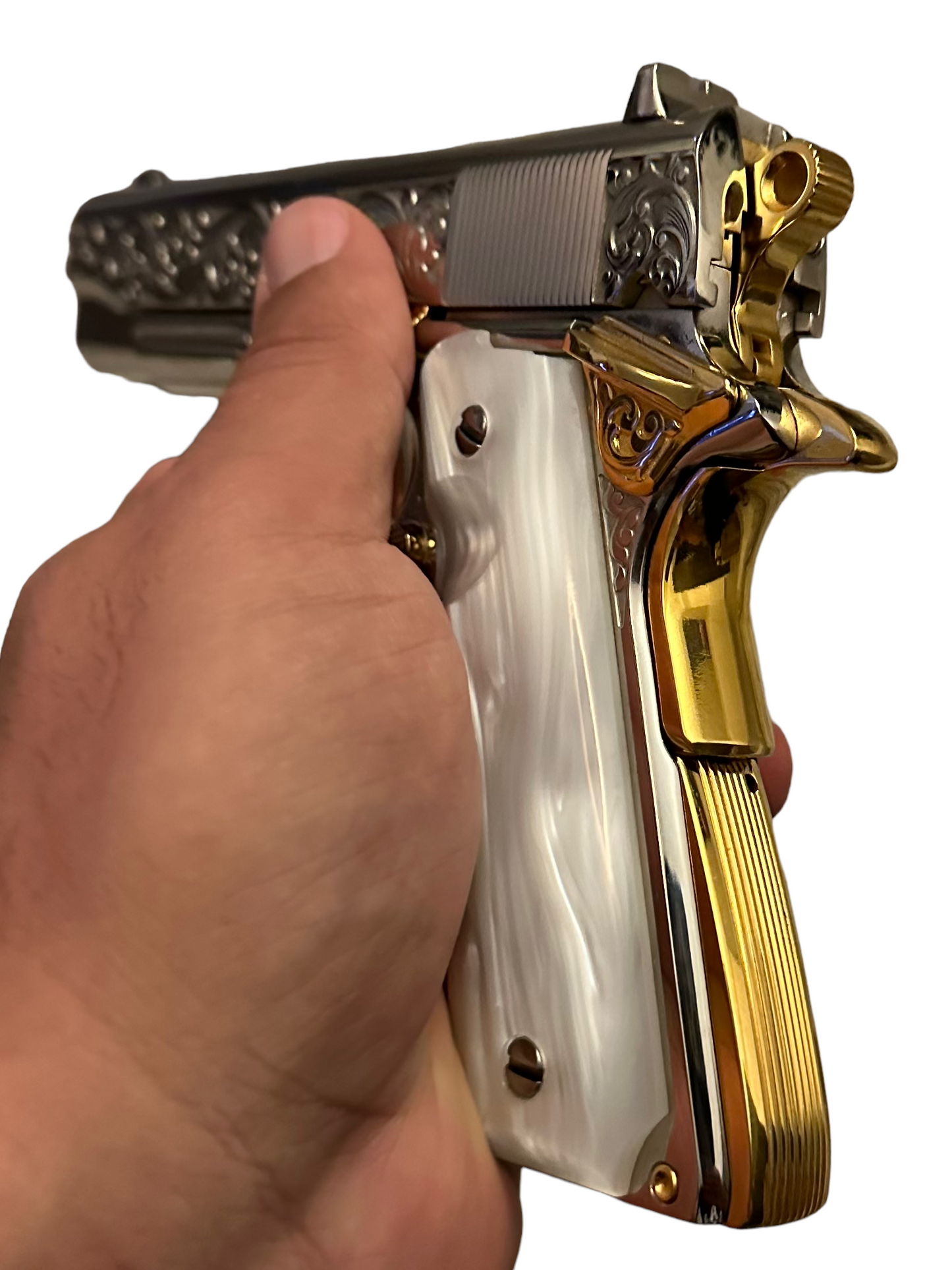 TISAS TANK COMMANDER 9mm 1911A1 TC 9 FULLY ENGRAVED, HIGH POLISHED, NICKEL & 24K GOLD PLATED