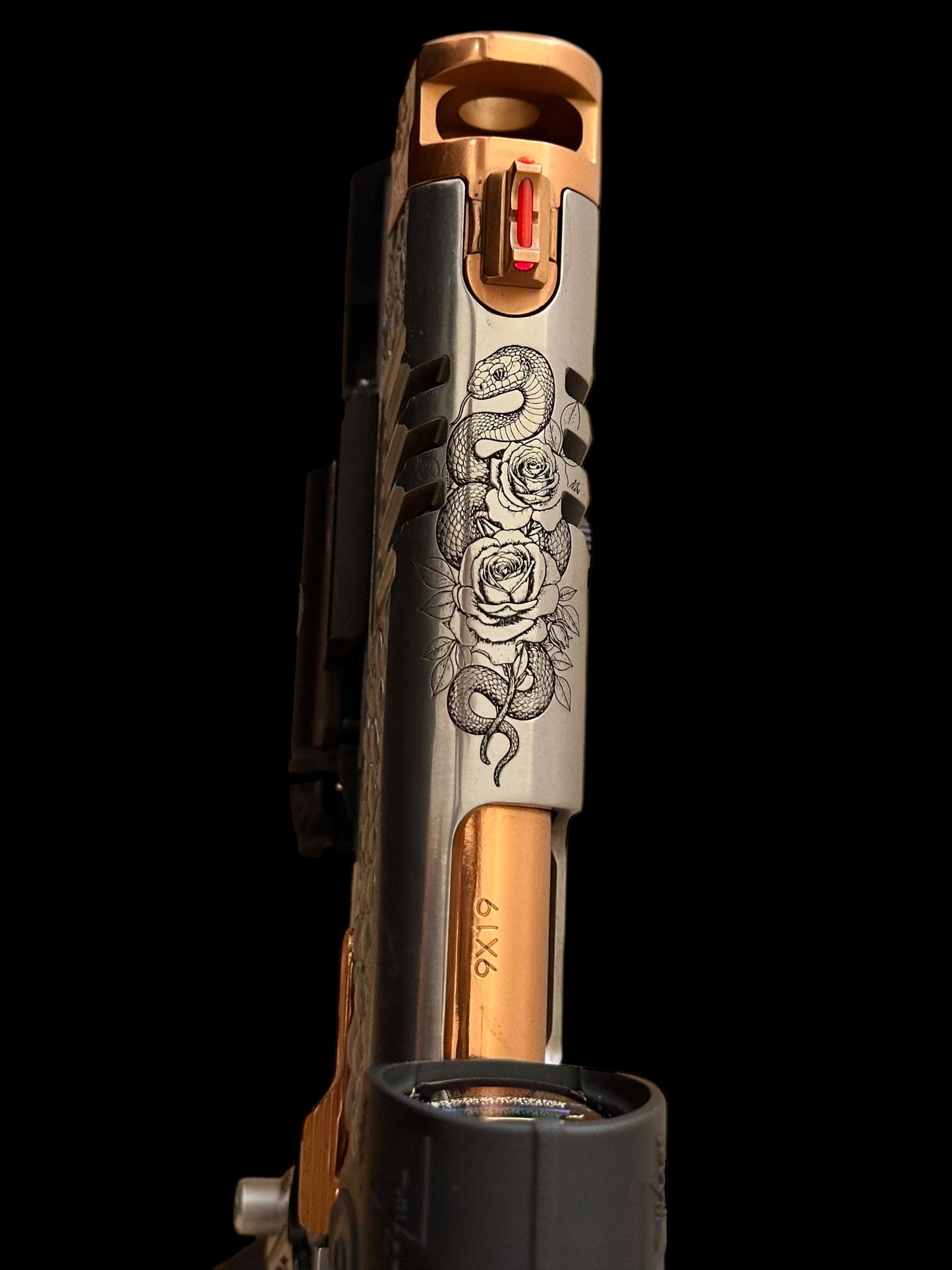 STACCATO CUSTOM XC “VITA FINITA” 3D ENGRAVED IN POLISHED PVD SILVER/COPPER FINISH.