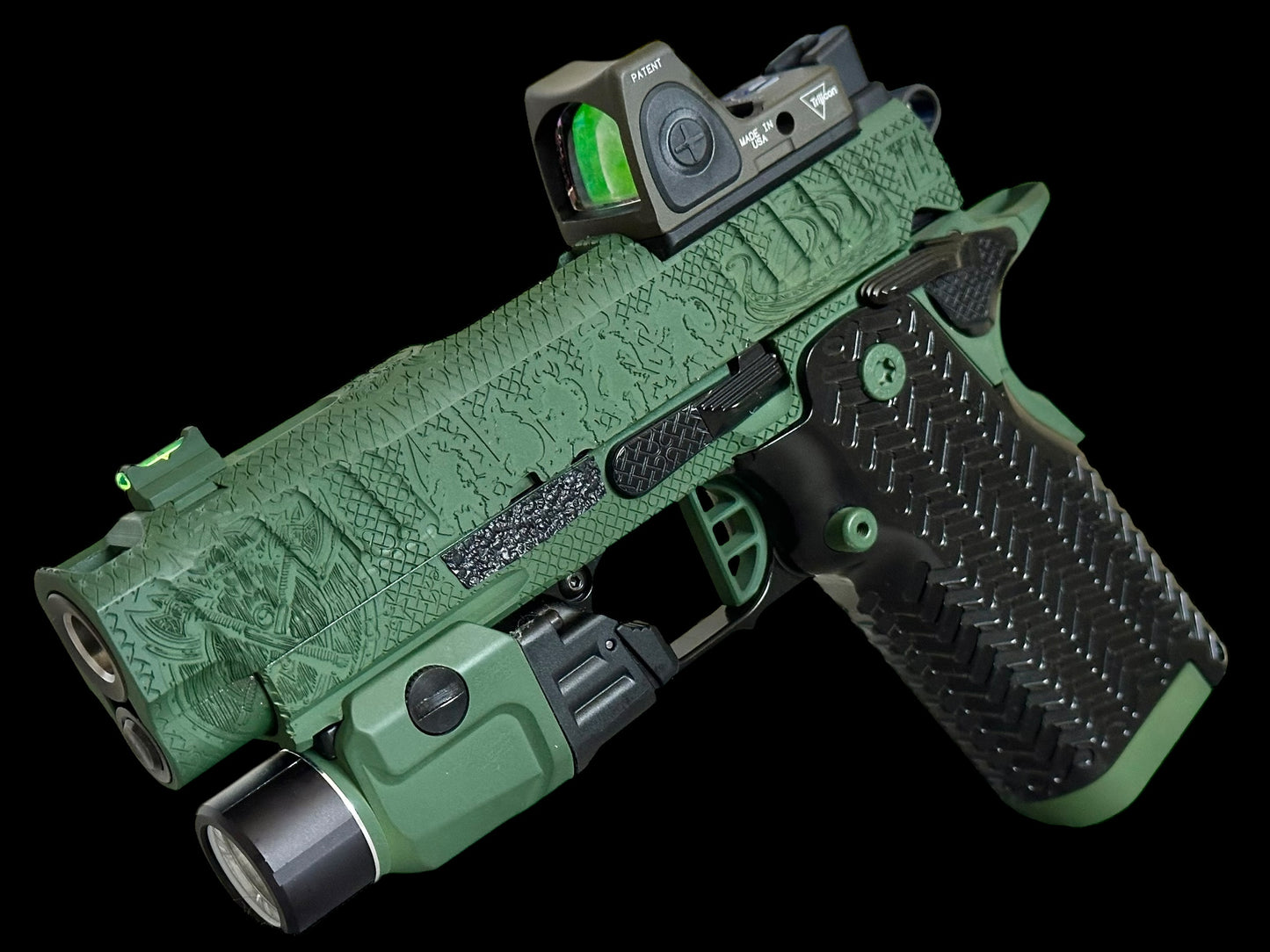 STACCATO C2 PORTED FULL CUSTOM BUILD VIKING EDITION GREEN/BLACK FINISH WITH CHEELY ALUMINUM GRIPS