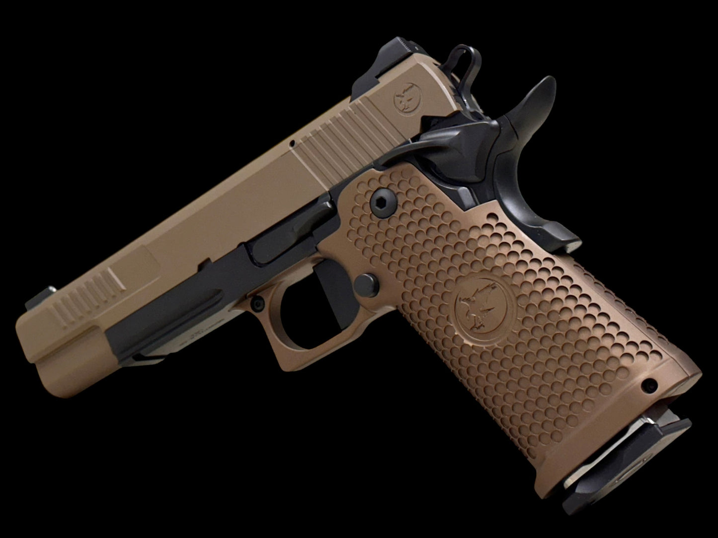 NIGHTHAWK CUSTOM ENVOY GOV 9MM 1911 DOUBLE STACK OPTIC READY WITH SANDHAWK TAN GRIPS