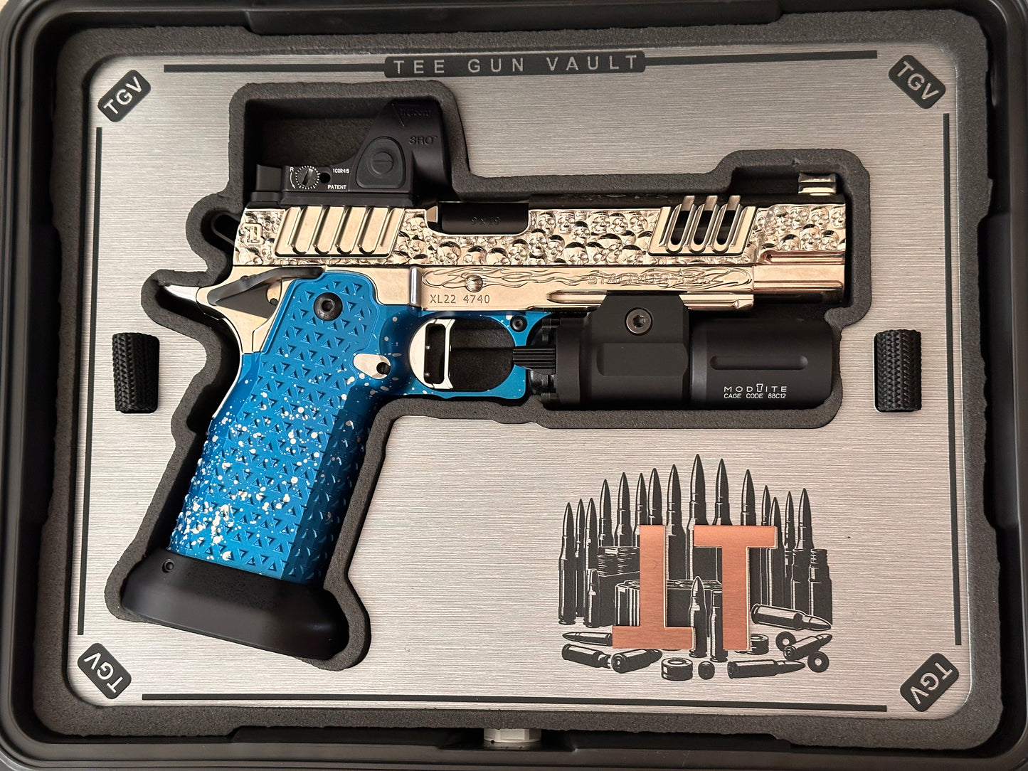 STACCATO CUSTOM XL “VITA FINITA” FULLY CUSTOMIZED 3D ENGRAVED POLISHED NICKEL ATLAS GRIPS