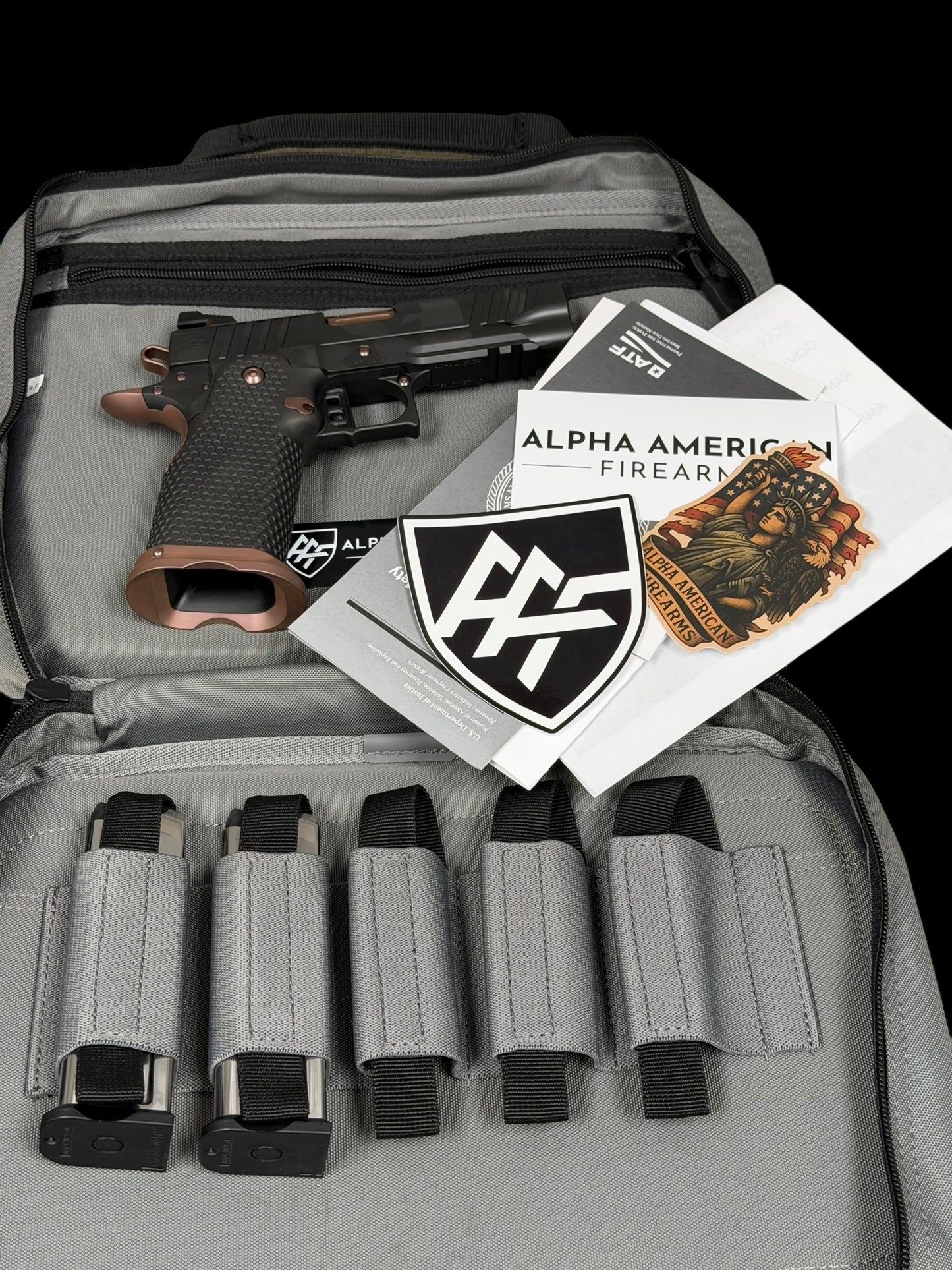 ALPHA AMERICAN AAF-4 PORTED COMMANDER DOUBLE STACK 9MM DLC CAMO/ROSE GOLD