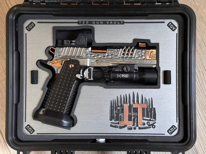 STACCATO CUSTOM XC “VITA FINITA” 3D ENGRAVED IN POLISHED PVD SILVER/COPPER FINISH.