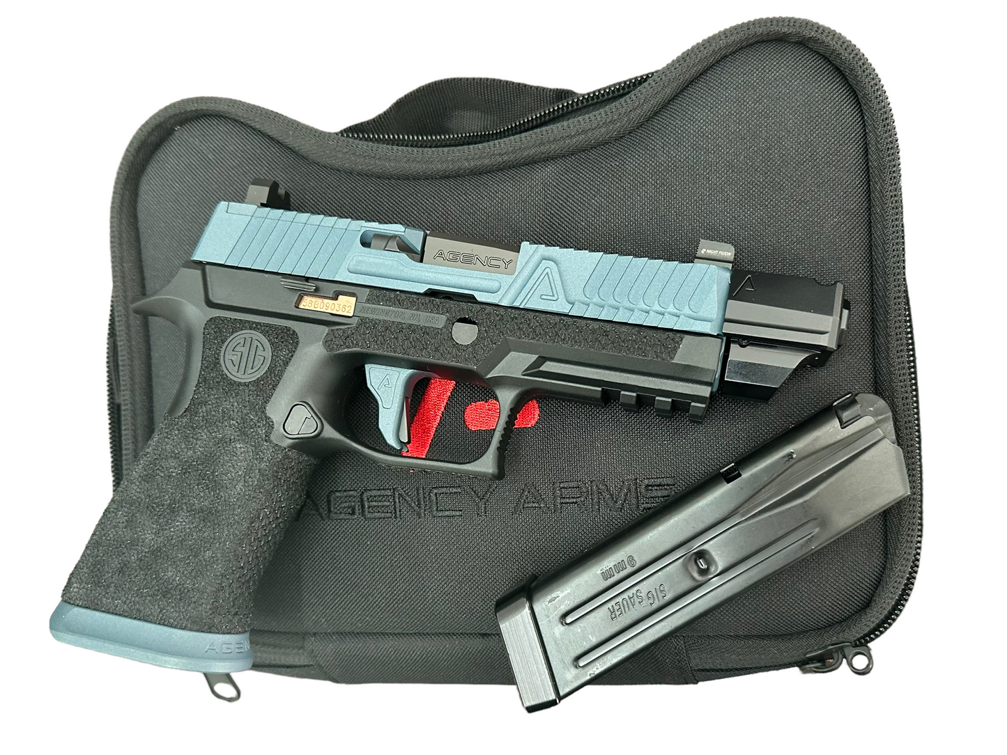 SIG SAUER P320 AGENCY ARMS FULL SIZE COMP’D 9mm IOS CUT BLUE FINISH