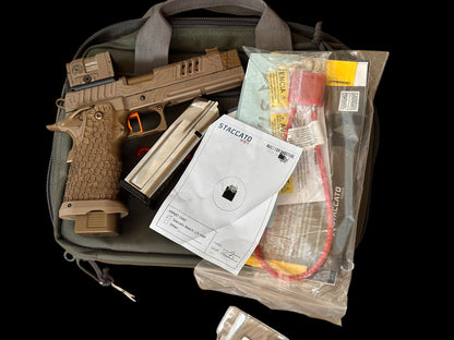 STACCATO CUSTOM XC ENGRAVED TRIBAL DRAGON TAN/BRONZE CERAKOTE FINISH WITH INFINITY TRIGGER AND ACRO P2