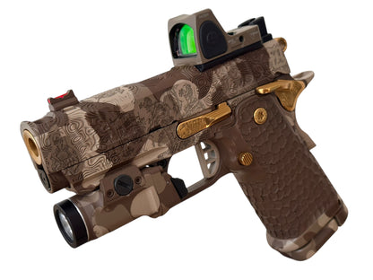 STACCATO CUSTOM CS “BLACK OPS” TIN BARREL 3.5” MULTI CAM CERAKOTE WITH TRIJICON RMR / TLR 7 SUB