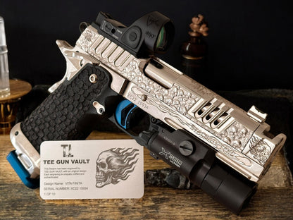 STACCATO CUSTOM XC “VITA FINITA” 1 OF 10 ENGRAVED HIGH POLISHED NICKEL WITH ATLAS TRIGGER SRO AND X300