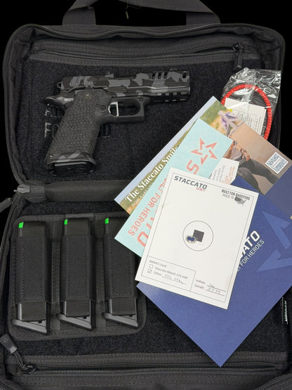 STACCATO CUSTOM HD P4X BLACK MULTI CAM 4” COMP’D BARREL STEEL FRAME WITH EXTRAS