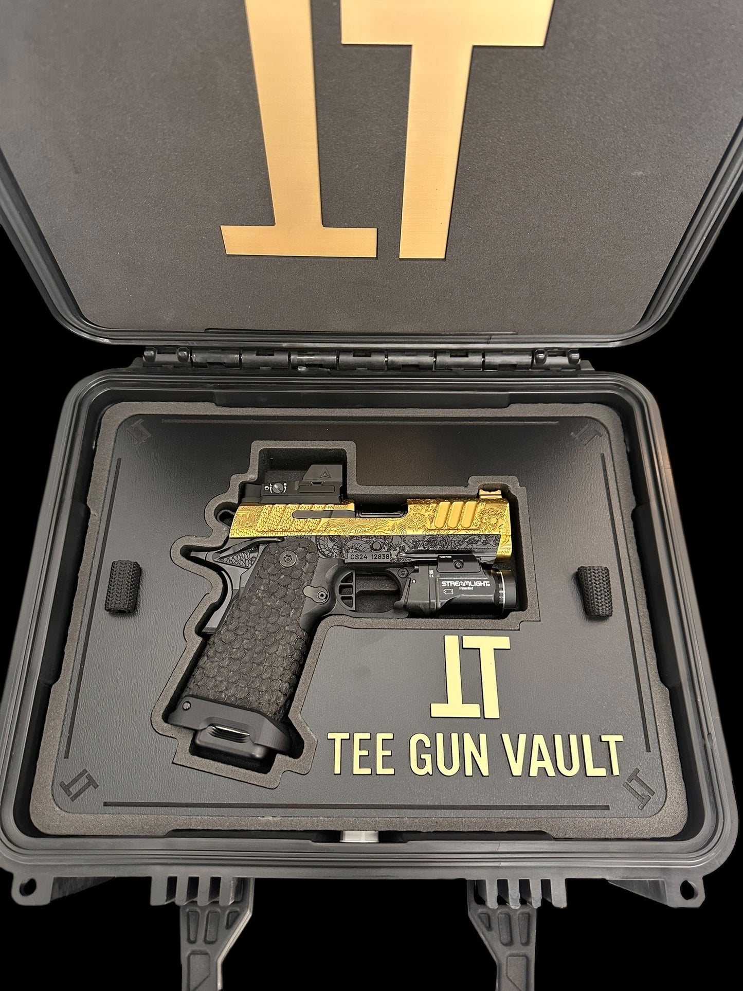 STACCATO CUSTOM CS “MEDUSA” PORTED 3.5” FULLY ENGRAVED IN GOLD NITRIDE POLISHED PVD FINISH