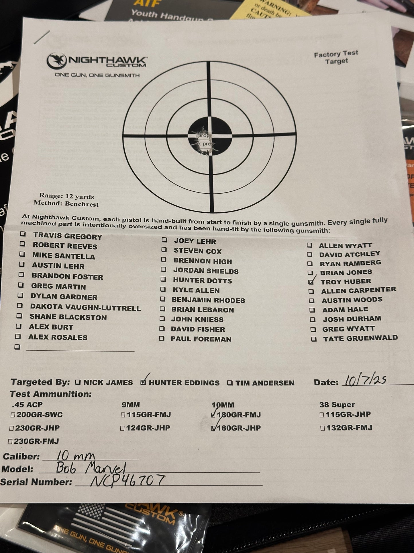 NIGHTHAWK CUSTOM BOB MARVEL 10MM MAMMOTH IVORY GRIPS AND MATCHING KNIFE