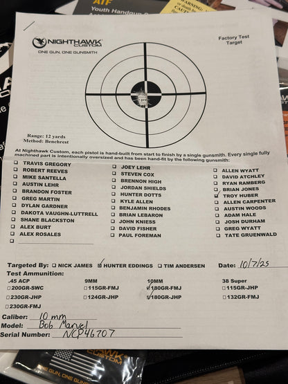 NIGHTHAWK CUSTOM BOB MARVEL 10MM MAMMOTH IVORY GRIPS AND MATCHING KNIFE