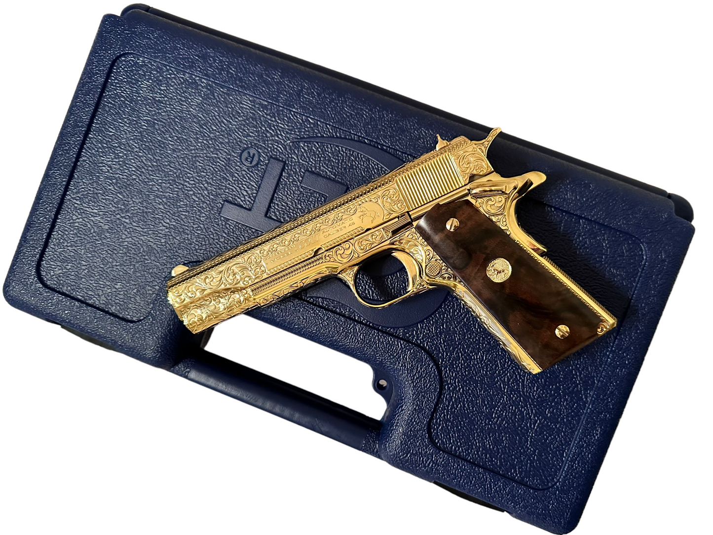 COLT CUSTOM 1911 GOVERNMENT .45 ACP FULLY ENGRAVED 24K PLATED WITH 2 GRIPS