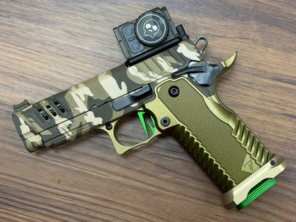 STACCATO CUSTOM C2 PORTED 3.9"
MULTICAM WITH T7 ALUMINUM GRIPS, AIMPOINT ACRO P2 & EDGE "GREEN" TRIGGER