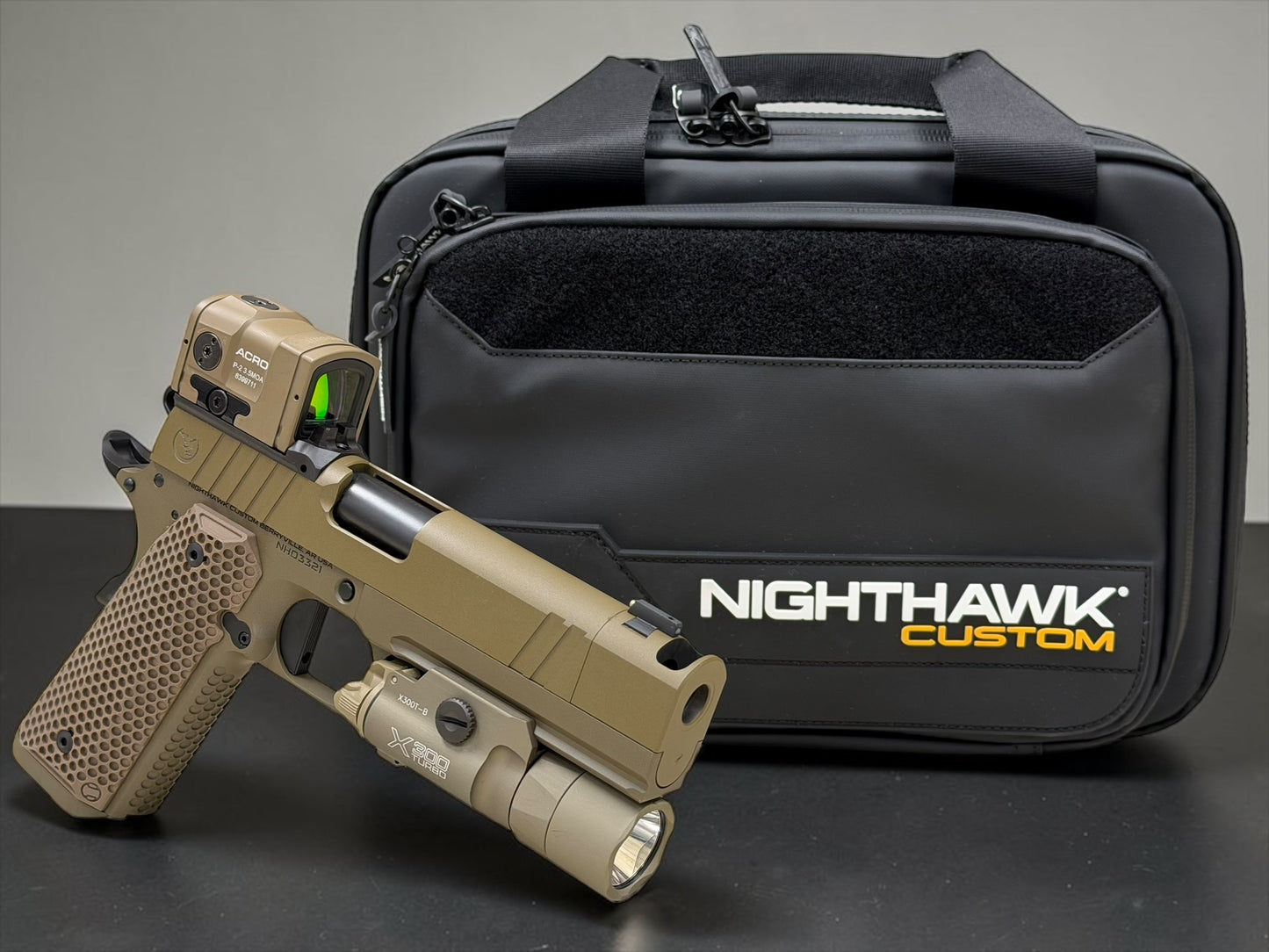 NIGHTHAWK CUSTOM SANDHAWK SINGLE STACK 9mm WITH ACRO P2 AND X300