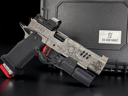 STACCATO CUSTOM XL “LAST SAMURAI” PORTED ATLAS GRIPS AND TRIGGER CHARCOAL POLISHED BLACK DLC