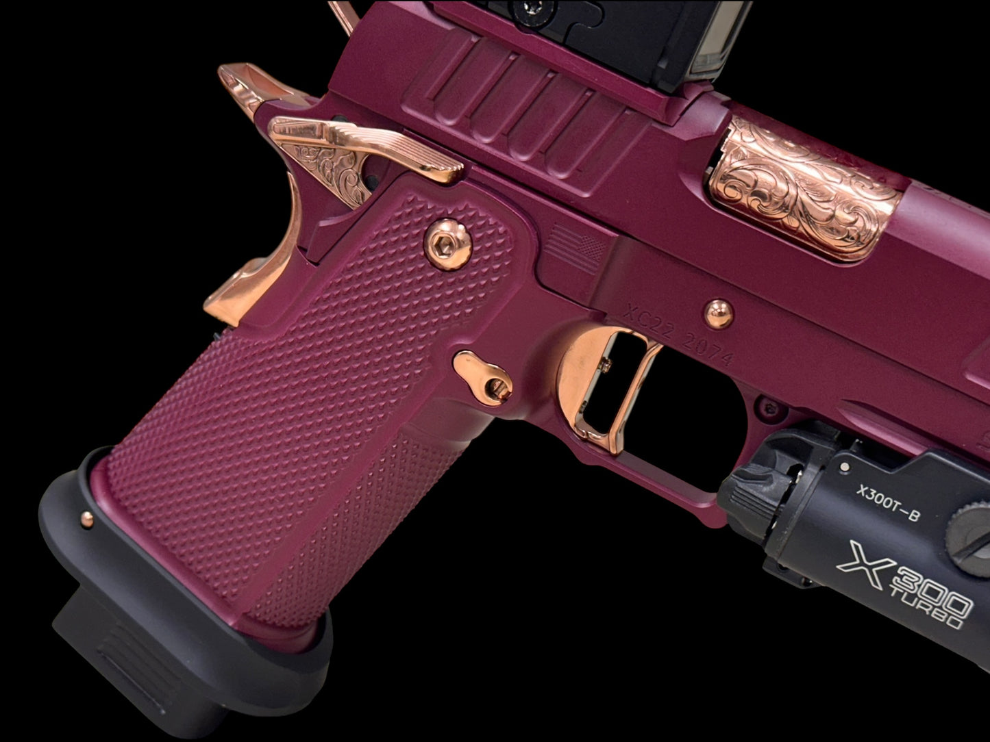 STACCATO CUSTOM XC BLACK CHERRY 18K ROSE GOLD ACCENTS WITH PHOENIX ALUMINUM GRIPS ACRO P2 , X300 (pre owned)